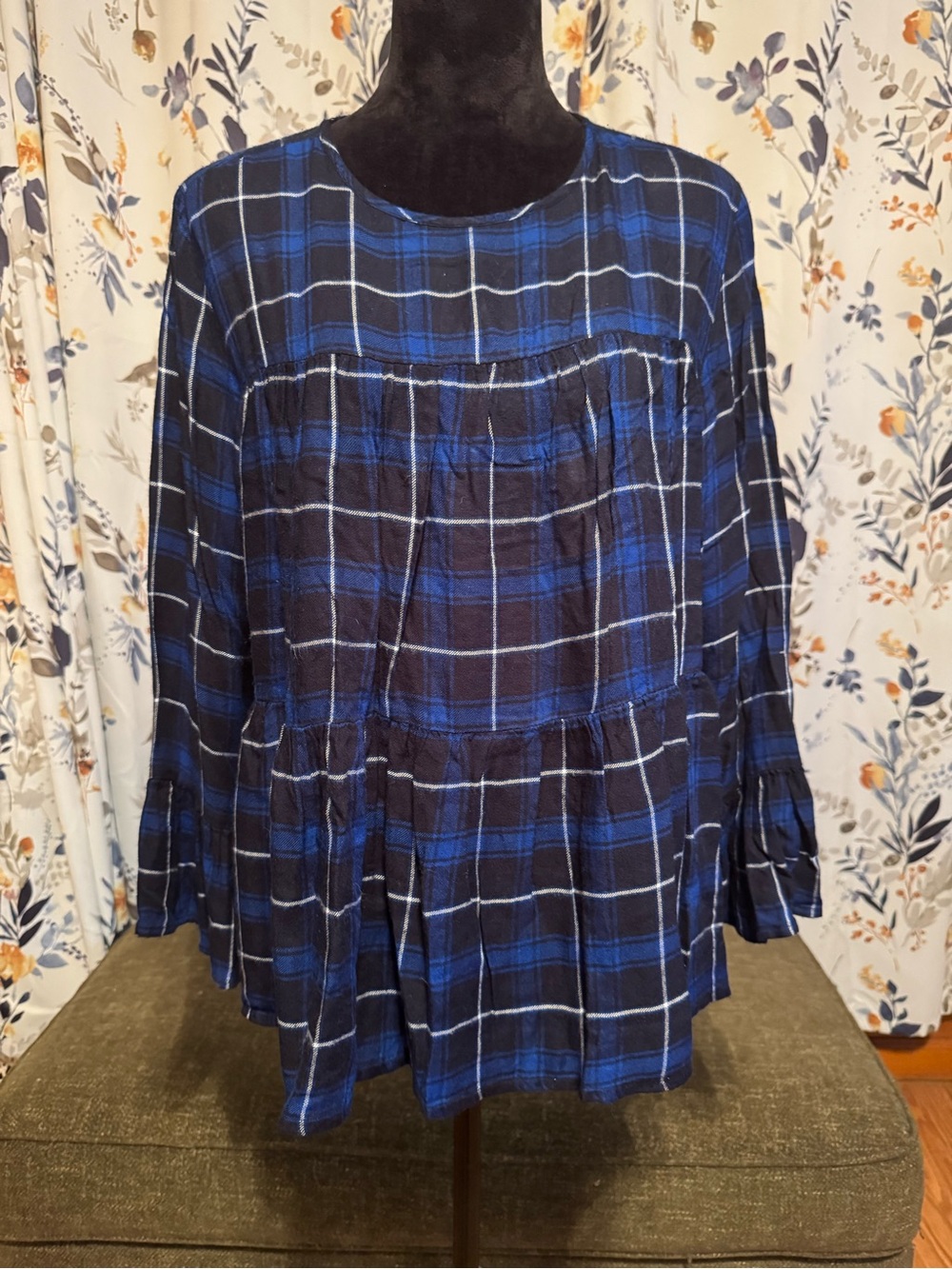Mud Pie Blue Plaid Peasant Tunic